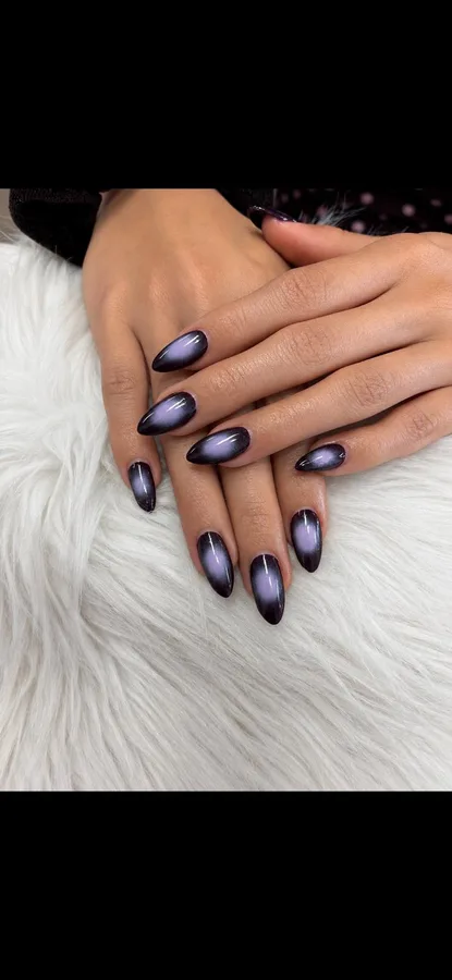 Dark purple aura almond nails by Ashley