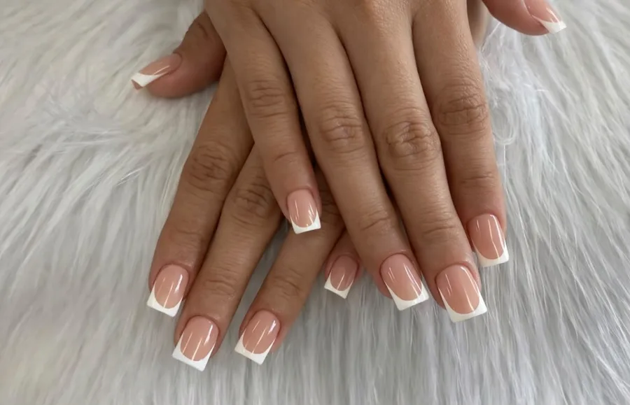 Classic white French tip square nails by Ashley