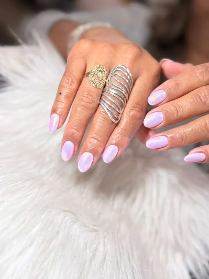 Pink chrome almond nails