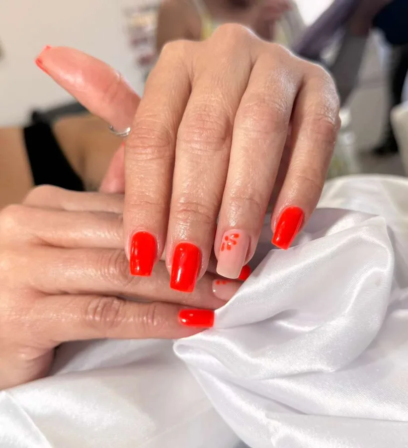 Cherry red square nails by Jessica