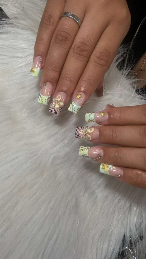 Pastel floral French nail art by Jessica