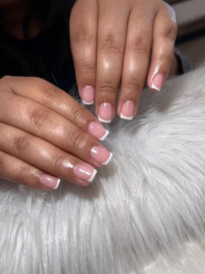 Glossy sheer pink nails by Jessica